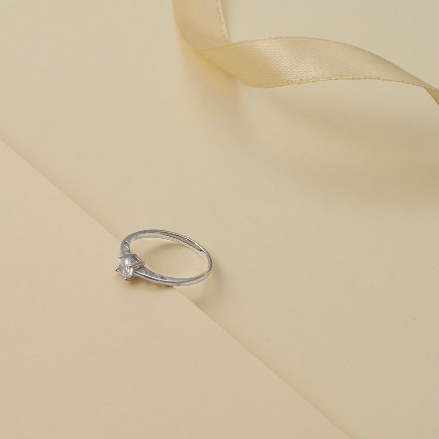 Minimalist Silver Solitaire Diamond Ring