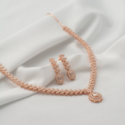 Rose Gold Necklace with Long Dangle Earrings