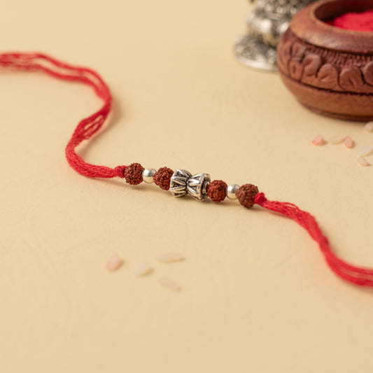 Harmony Knot Silver and Rudraksha Rakhi