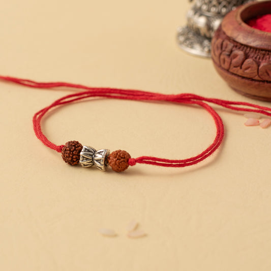 Divine Rudraksha and Silver Leaf Rakhi