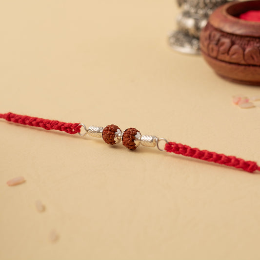 Dual Rudraksha and Silver Bead Rakhi