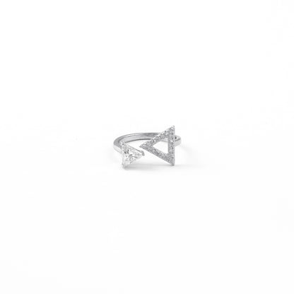 Silver Geometric Triangle Ring with Diamond Accents