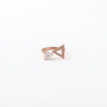 Rose Gold Geometric Triangle Ring with Diamond Accents