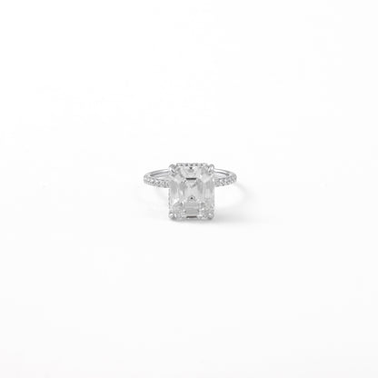 Silver Solitaire Ring with Emerald Cut Diamond
