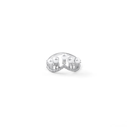 Silver Crown Ring with Pearls and Diamonds