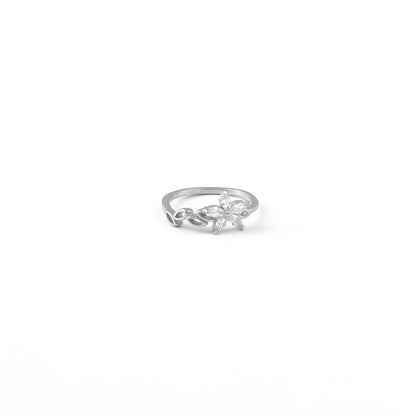 Silver Floral Knot Ring with Marquise Diamonds