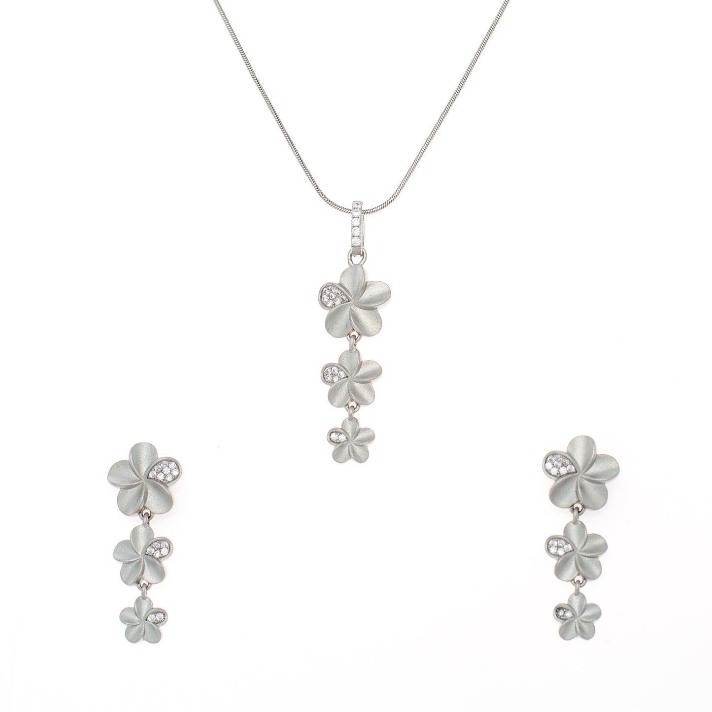Silver Flower Cascade Pendant and Earring Set