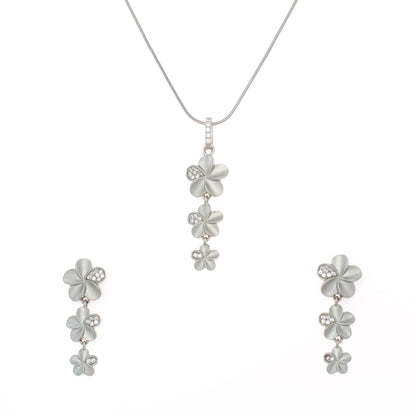 Silver Flower Cascade Pendant and Earring Set
