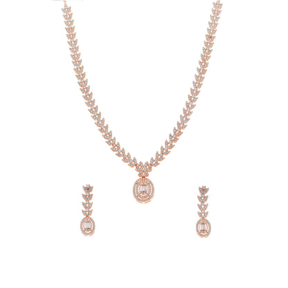 Rose Gold Necklace with Long Dangle Earrings