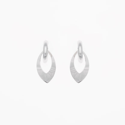 Italian Silver Hoop Earrings with Hanging Silver Petal Charm