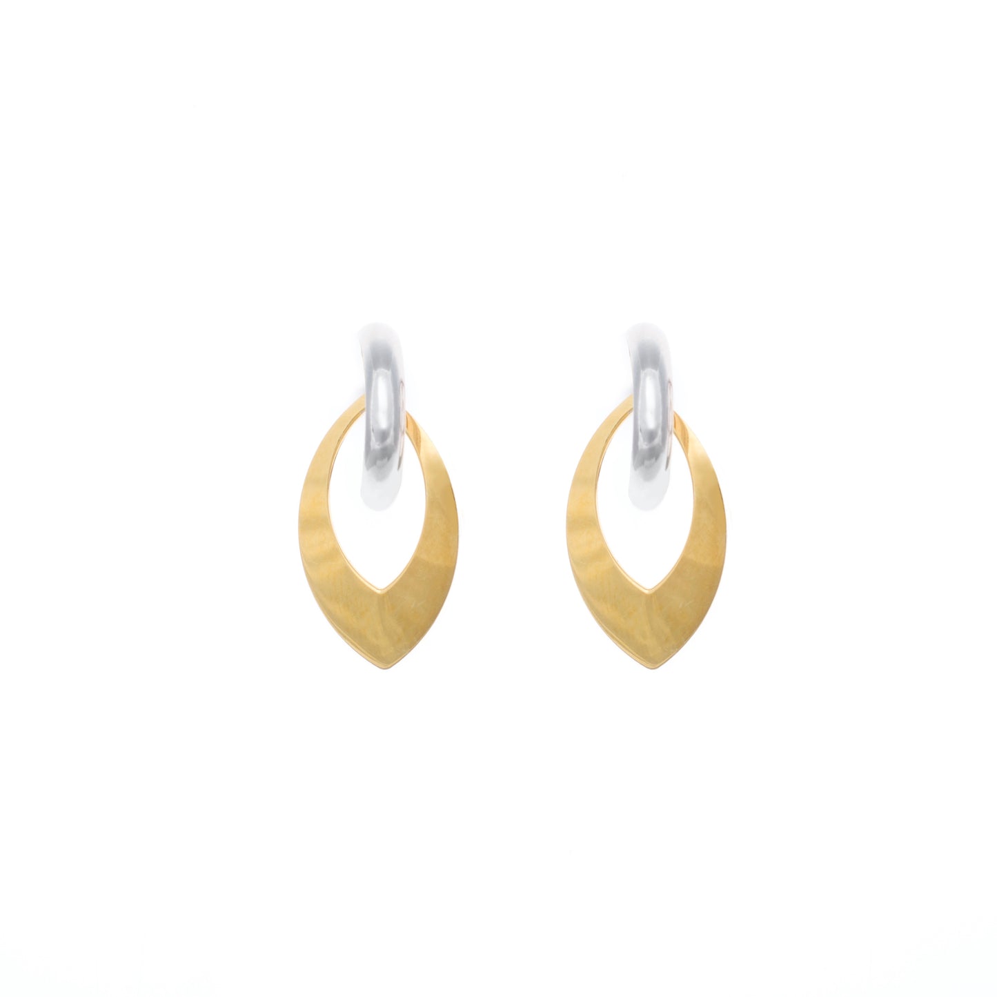 Italian Silver Hoop Earrings with Hanging Golden Petal Charm