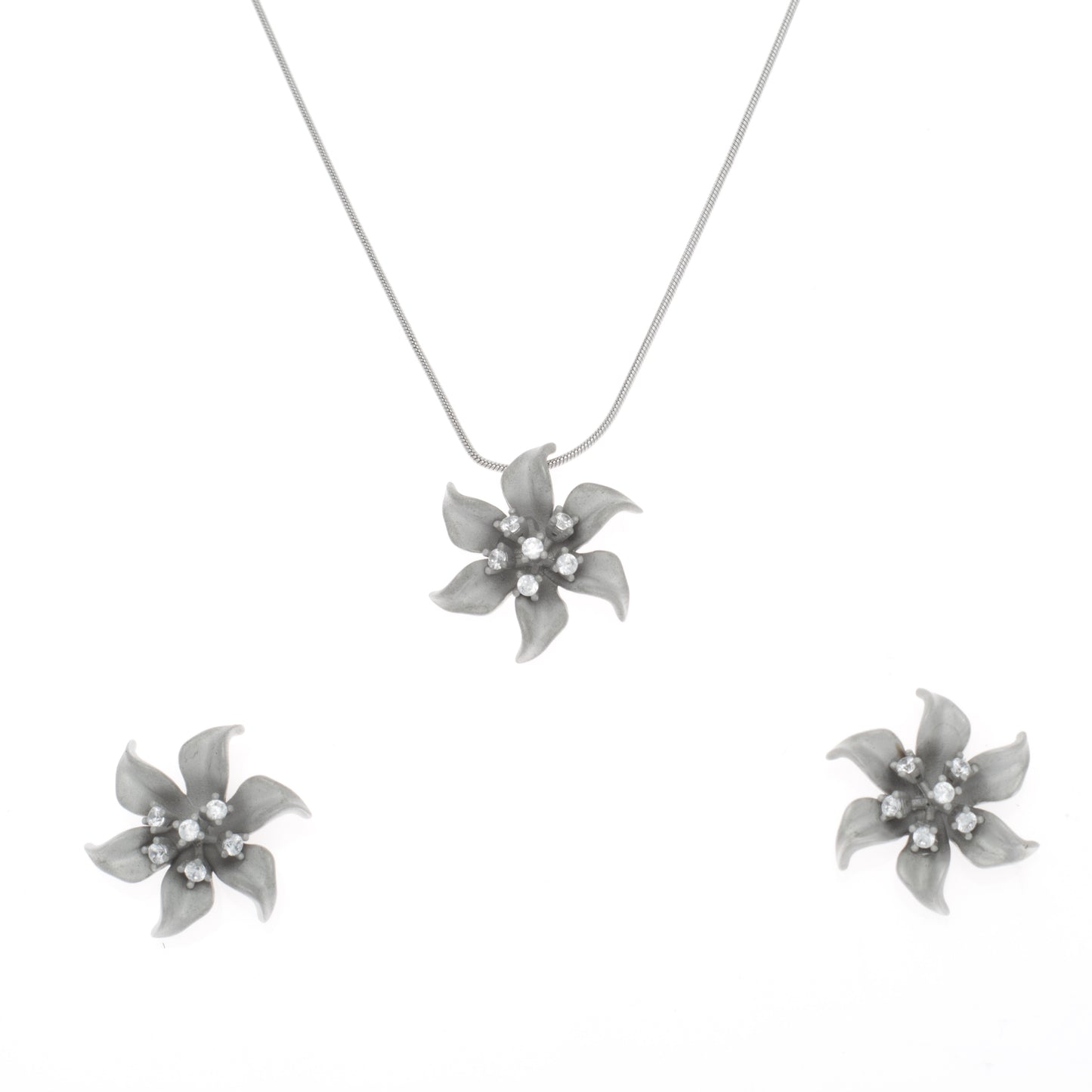 Silver Floral Pendant and Earring Set