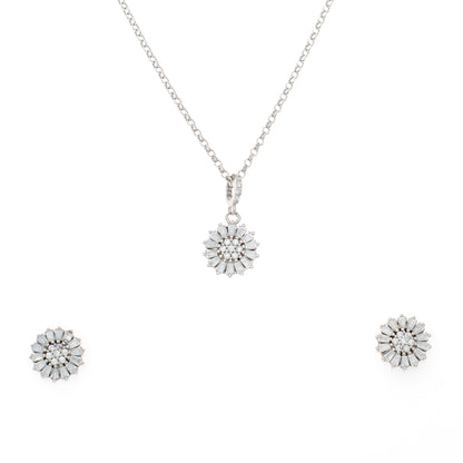 Silver Sunburst Pendant and Earring Set with Diamonds