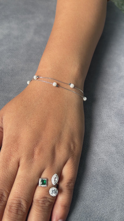 2 Layer SilverGlow Pearl Bracelet